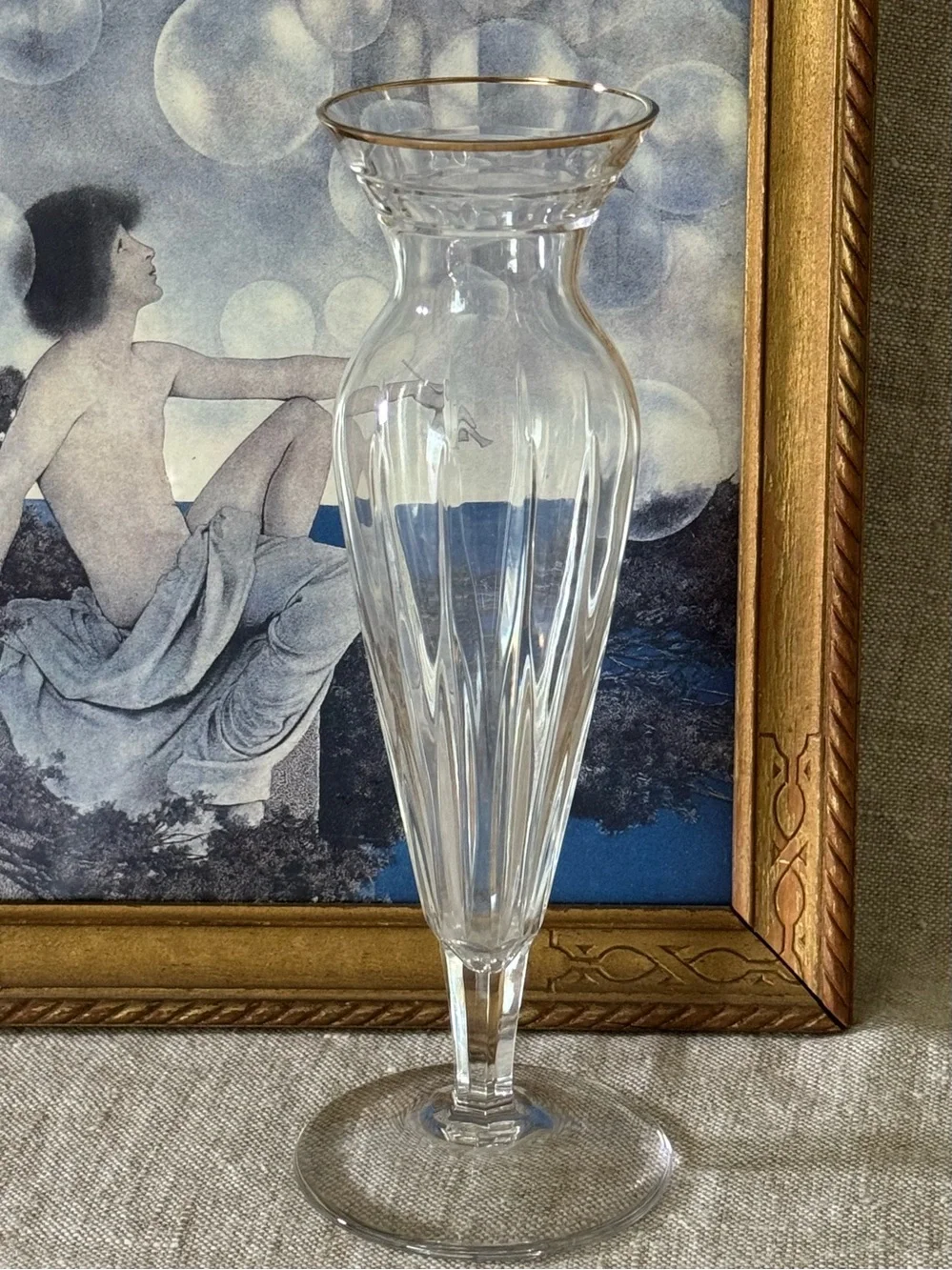 Vintage Waterford Crystal Marquis bud vase gold rim